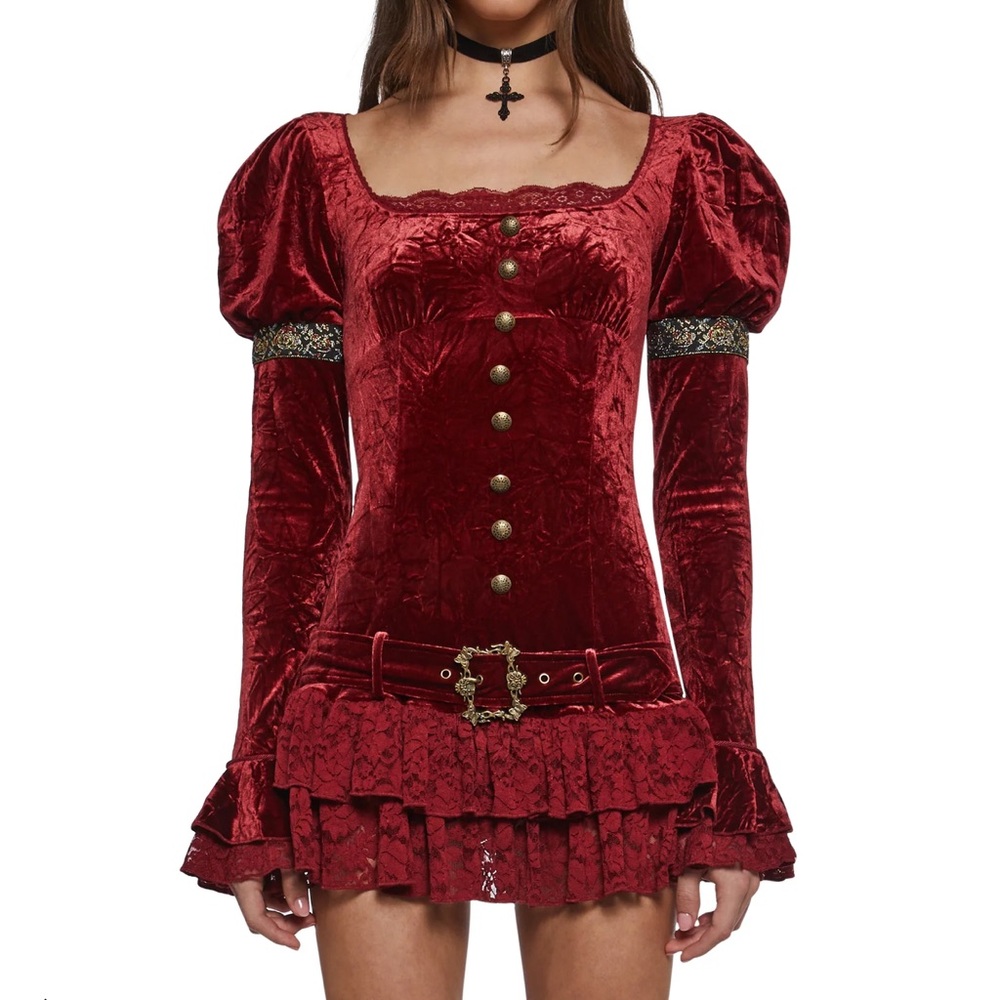 Dollskill x Betsey Johnson red velvet dress never worn